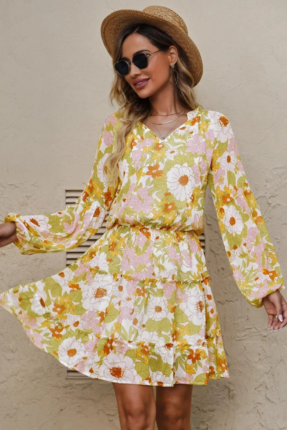 Ideal Girl Floral Frill Puff Sleeve Dress