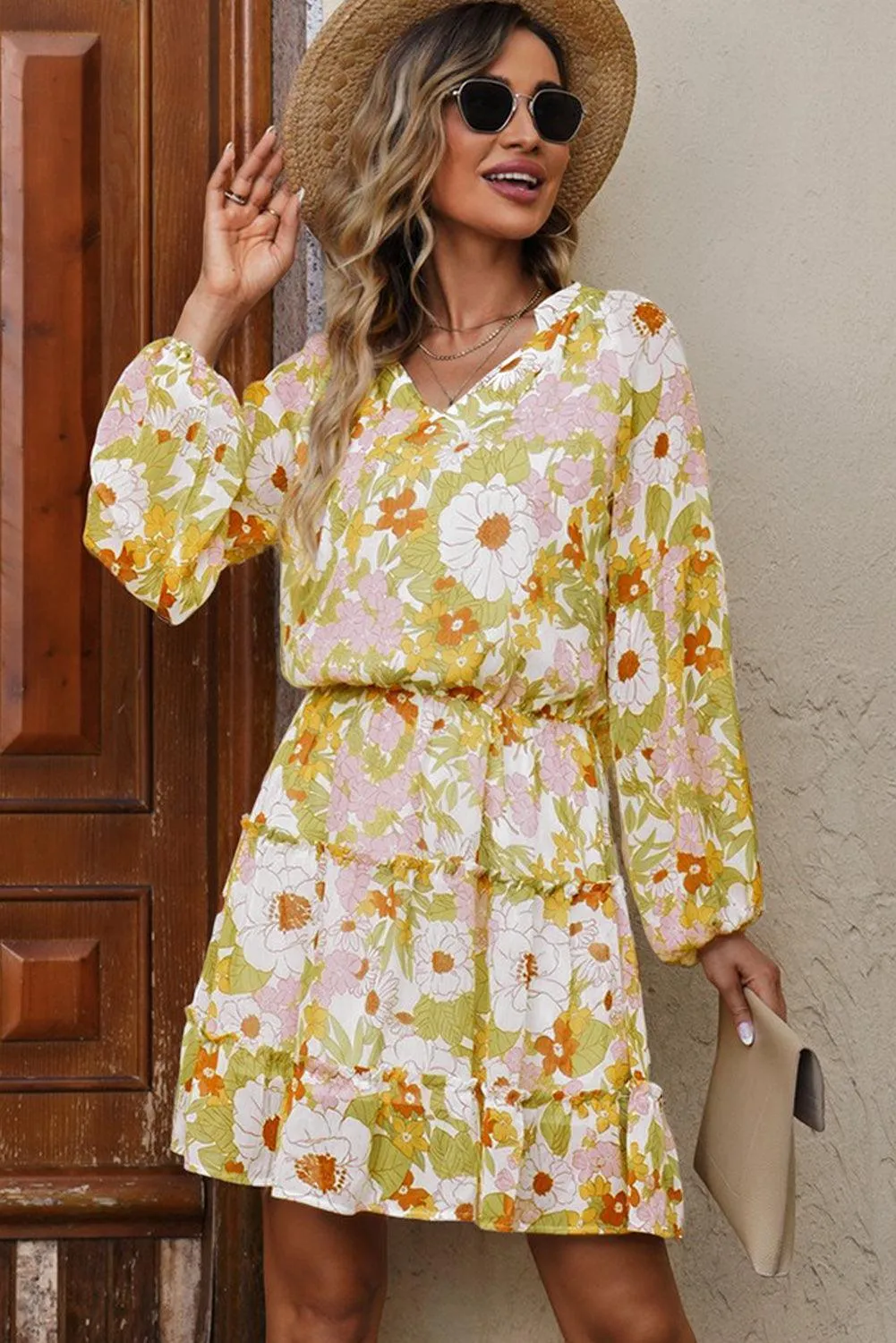 Ideal Girl Floral Frill Puff Sleeve Dress