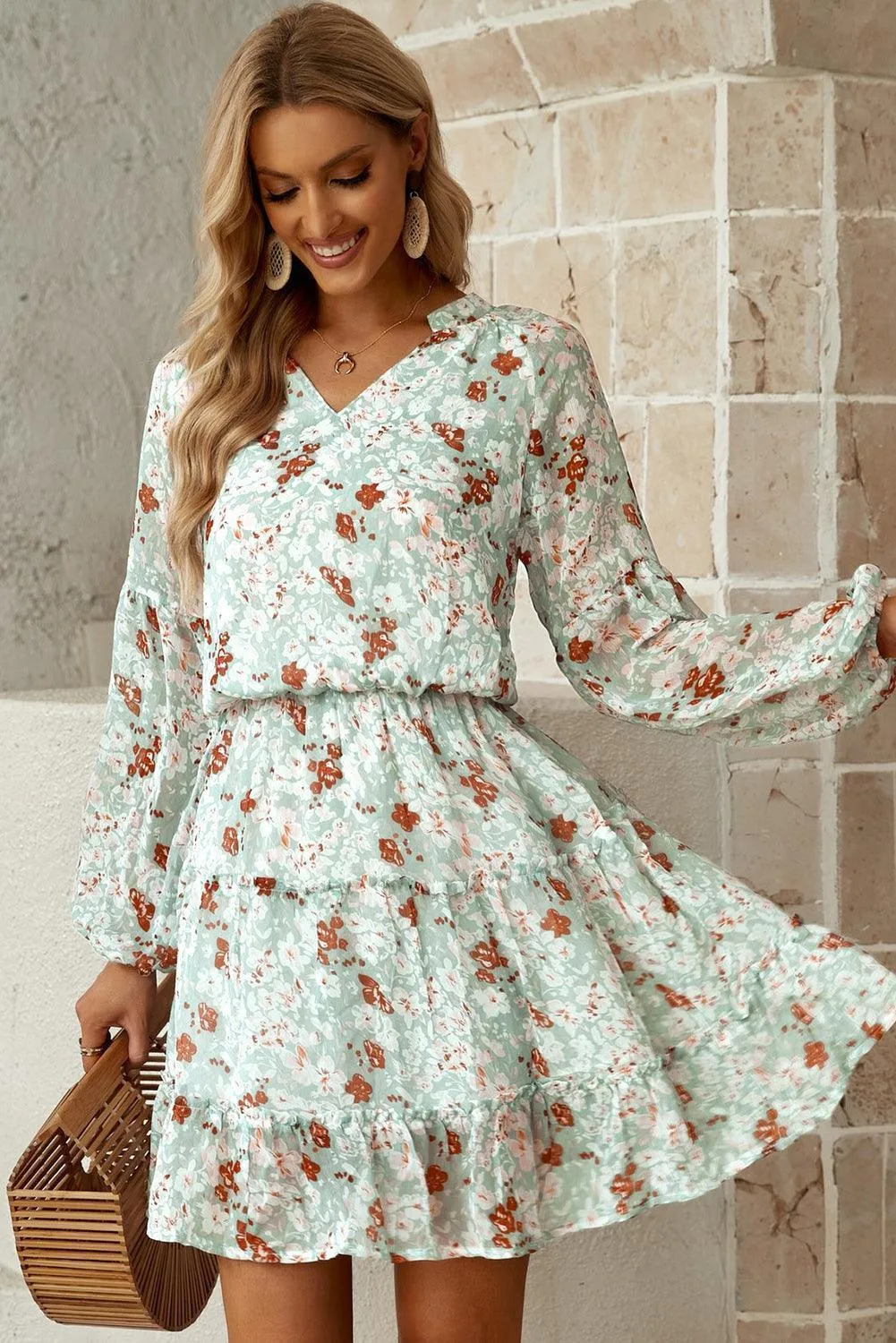 Ideal Girl Floral Frill Puff Sleeve Dress