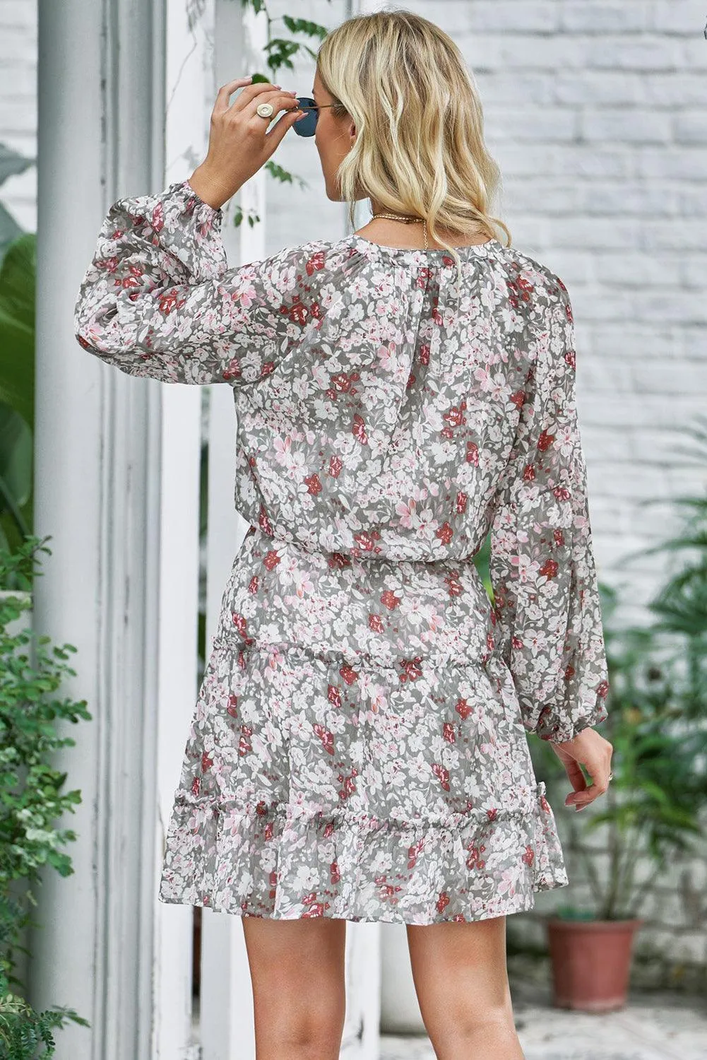 Ideal Girl Floral Frill Puff Sleeve Dress