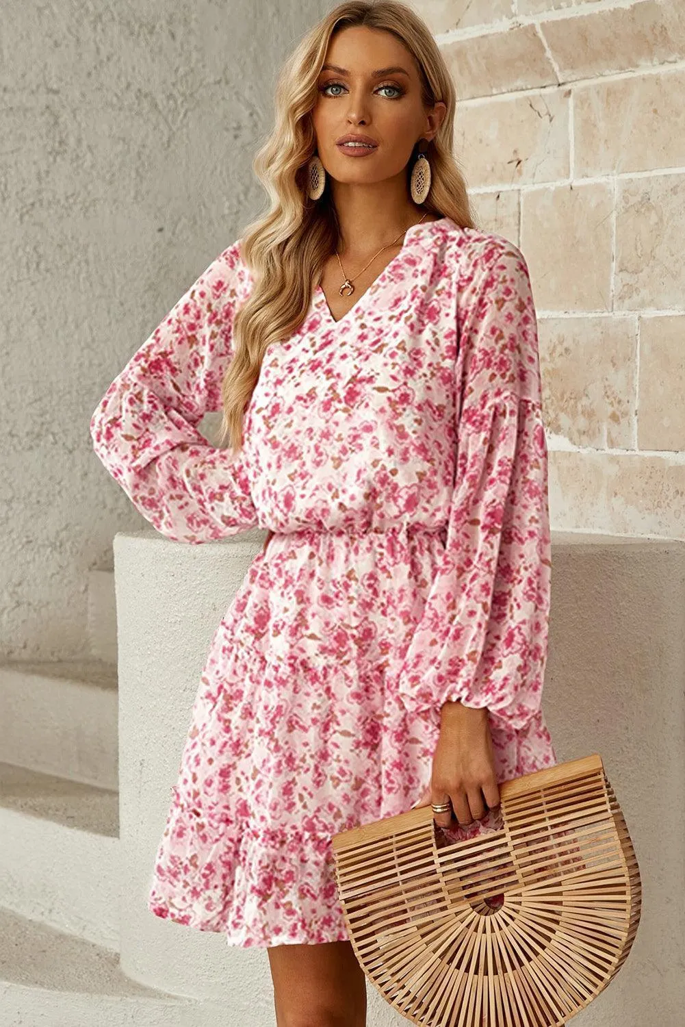 Ideal Girl Floral Frill Puff Sleeve Dress