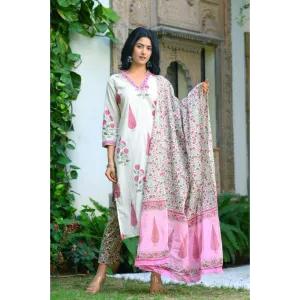 Indolady Beautiful Pink Block Print Suit Set