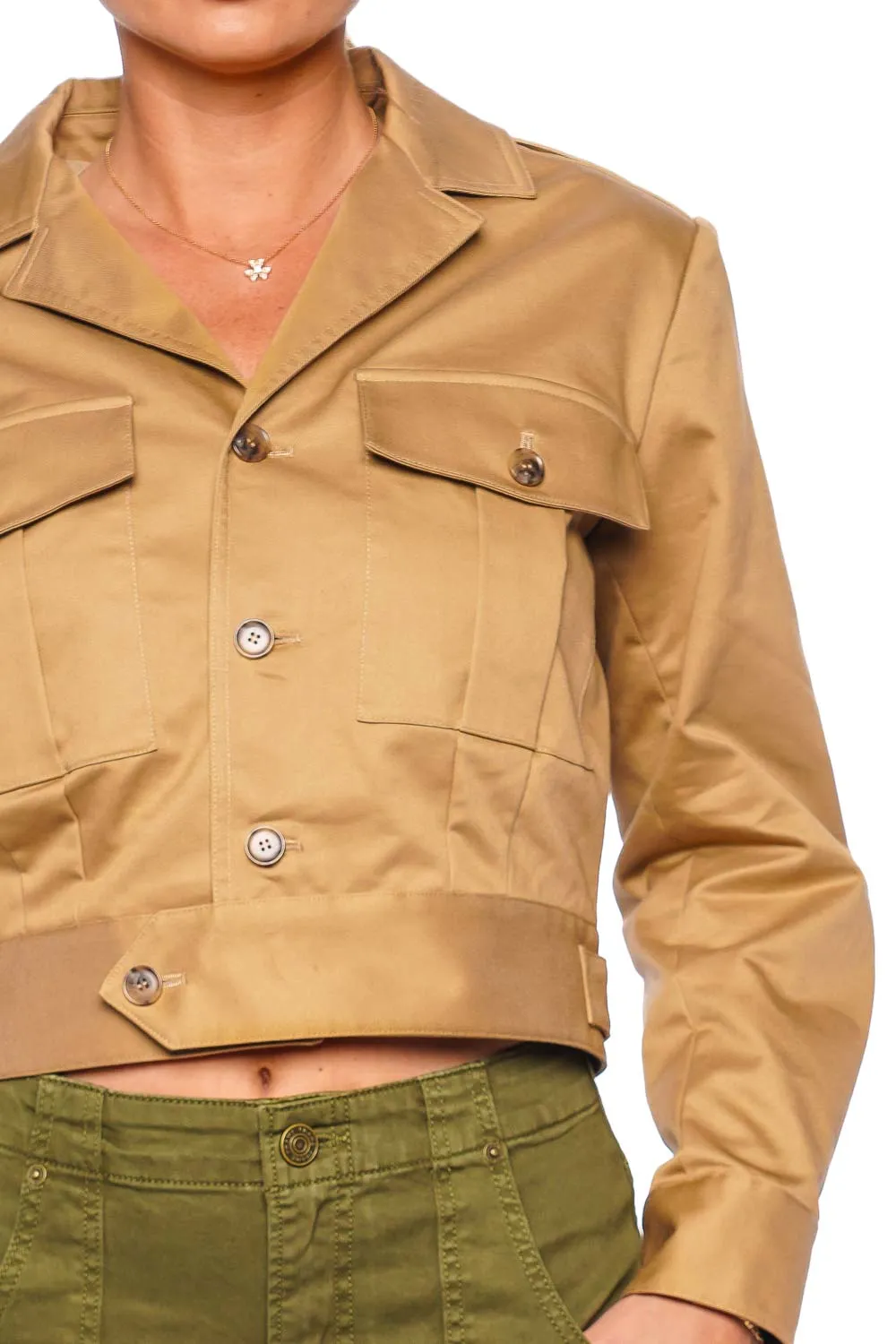 Khaki Tan Utility Cropped Jacket