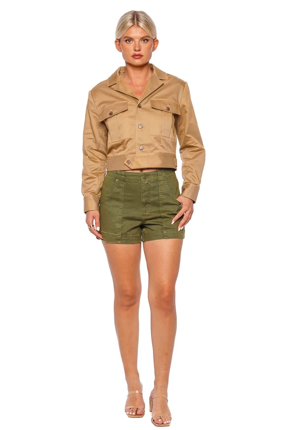 Khaki Tan Utility Cropped Jacket