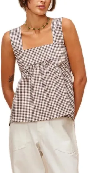 KOSUSANILL Y2k Gingham Tank Top Women Sleeveless Backless Square Neck Ruffle Peplum Babydoll Camisole Going Out Cami Blouse