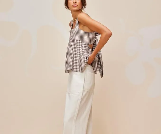 KOSUSANILL Y2k Gingham Tank Top Women Sleeveless Backless Square Neck Ruffle Peplum Babydoll Camisole Going Out Cami Blouse
