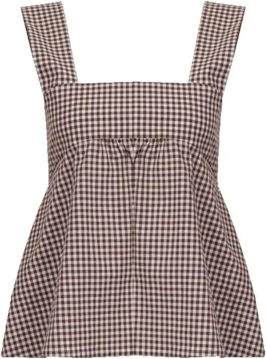 KOSUSANILL Y2k Gingham Tank Top Women Sleeveless Backless Square Neck Ruffle Peplum Babydoll Camisole Going Out Cami Blouse