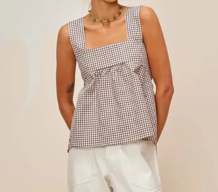 KOSUSANILL Y2k Gingham Tank Top Women Sleeveless Backless Square Neck Ruffle Peplum Babydoll Camisole Going Out Cami Blouse