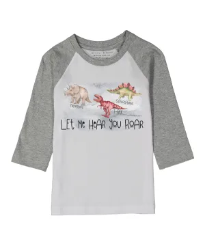 Let Me Hear you Roar 3 Dinosuars Gray Raglan Tee