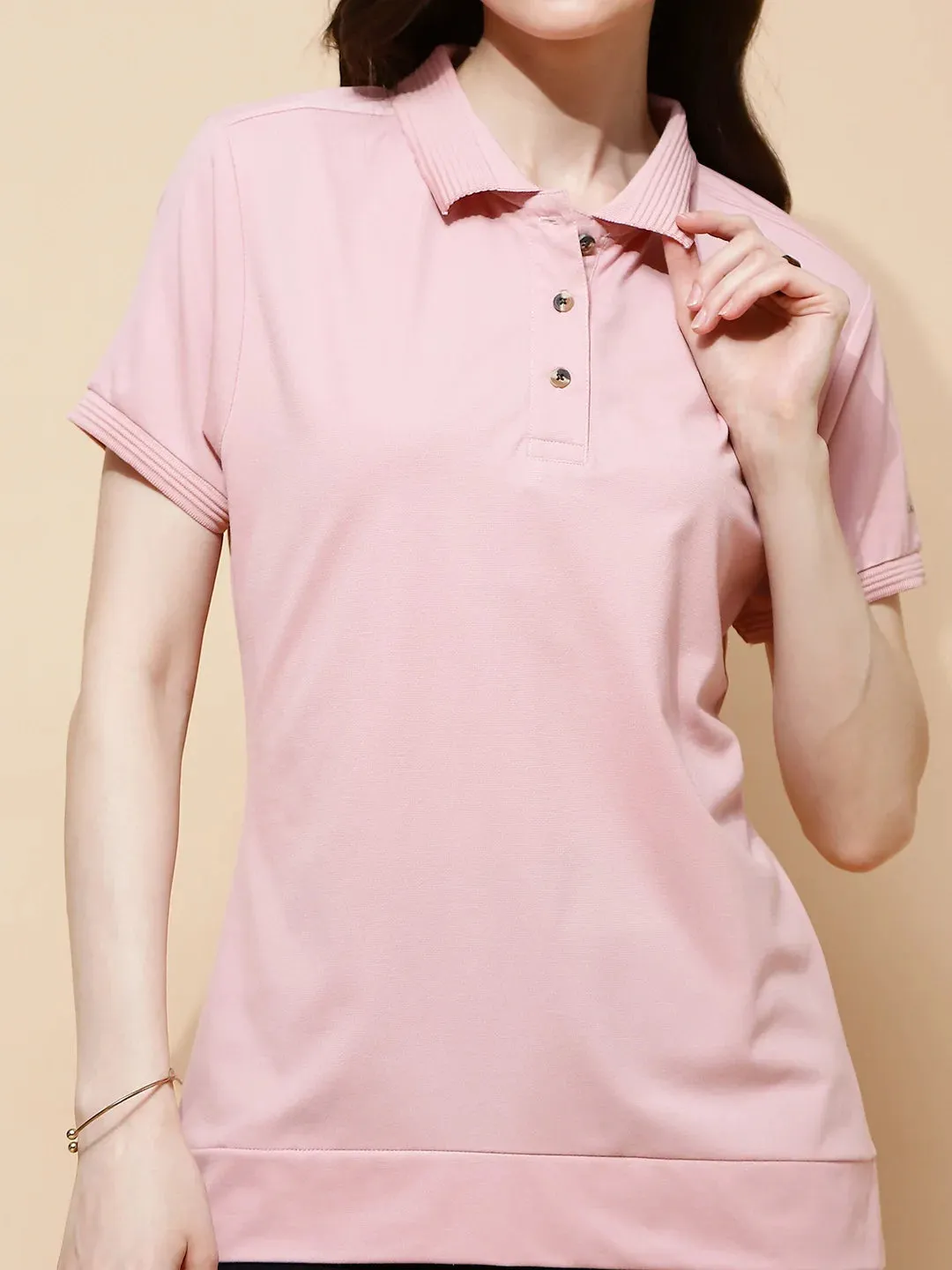 Light Peach Rayon Blend Regular Fit T-Shirt For Women