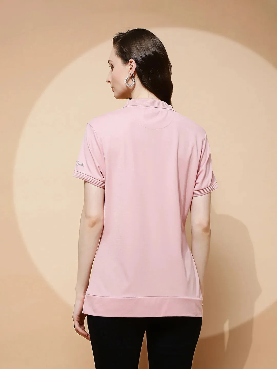 Light Peach Rayon Blend Regular Fit T-Shirt For Women