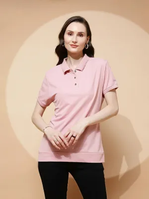 Light Peach Rayon Blend Regular Fit T-Shirt For Women