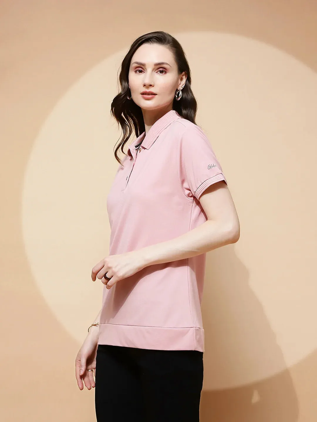Light Peach Rayon Blend Regular Fit T-Shirt For Women