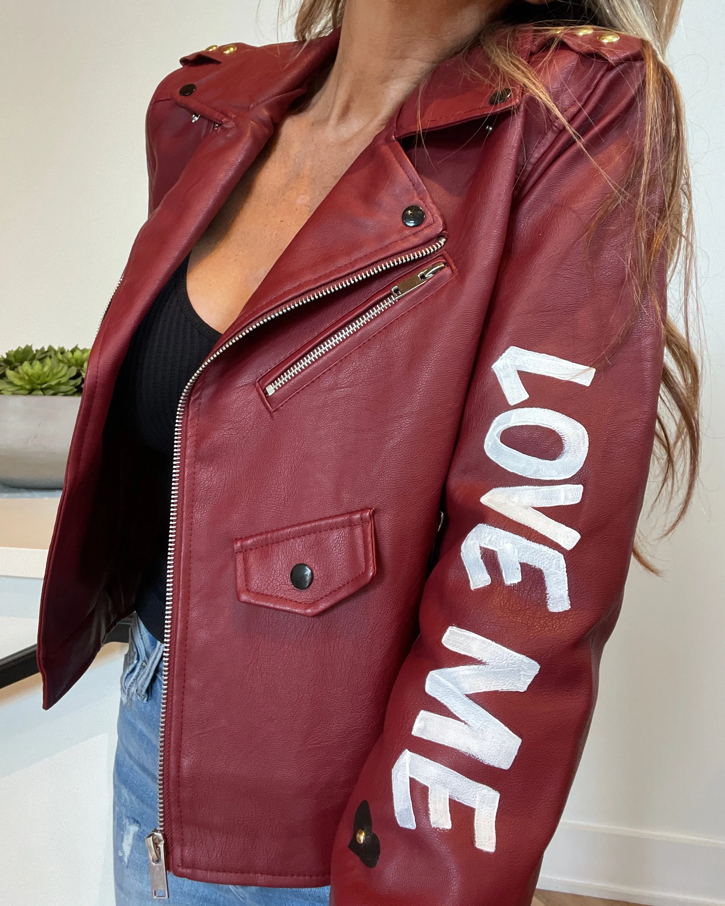 LOVE ME - Hand painted moto jacket