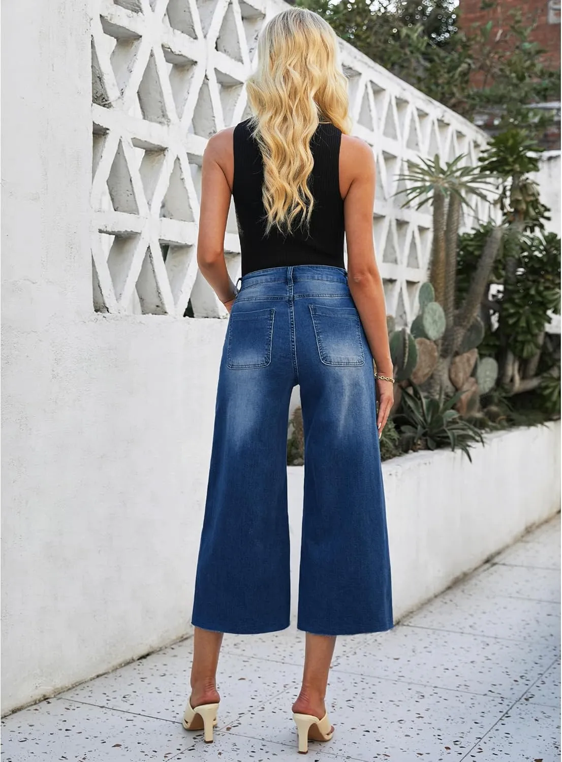 luvamia Wide Leg Capris Jeans for Women Trendy High Waisted Jean Capris Raw Hem Stretchy Denim Capri Cropped Pants