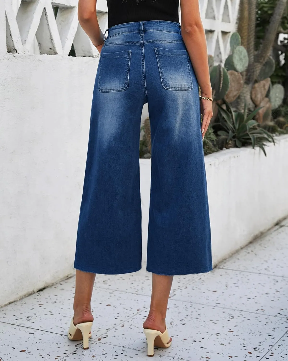 luvamia Wide Leg Capris Jeans for Women Trendy High Waisted Jean Capris Raw Hem Stretchy Denim Capri Cropped Pants