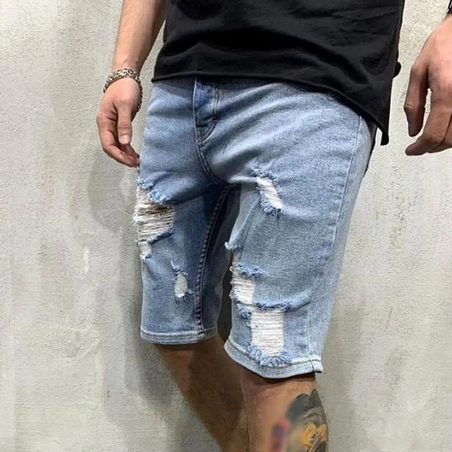 Maiyifu-GJ Men's Fashion Ripped Jean Shorts Casual Distressed Denim Shorts Summer Slim Fit Hole Short Pants