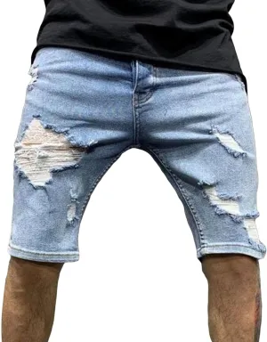 Maiyifu-GJ Men's Fashion Ripped Jean Shorts Casual Distressed Denim Shorts Summer Slim Fit Hole Short Pants
