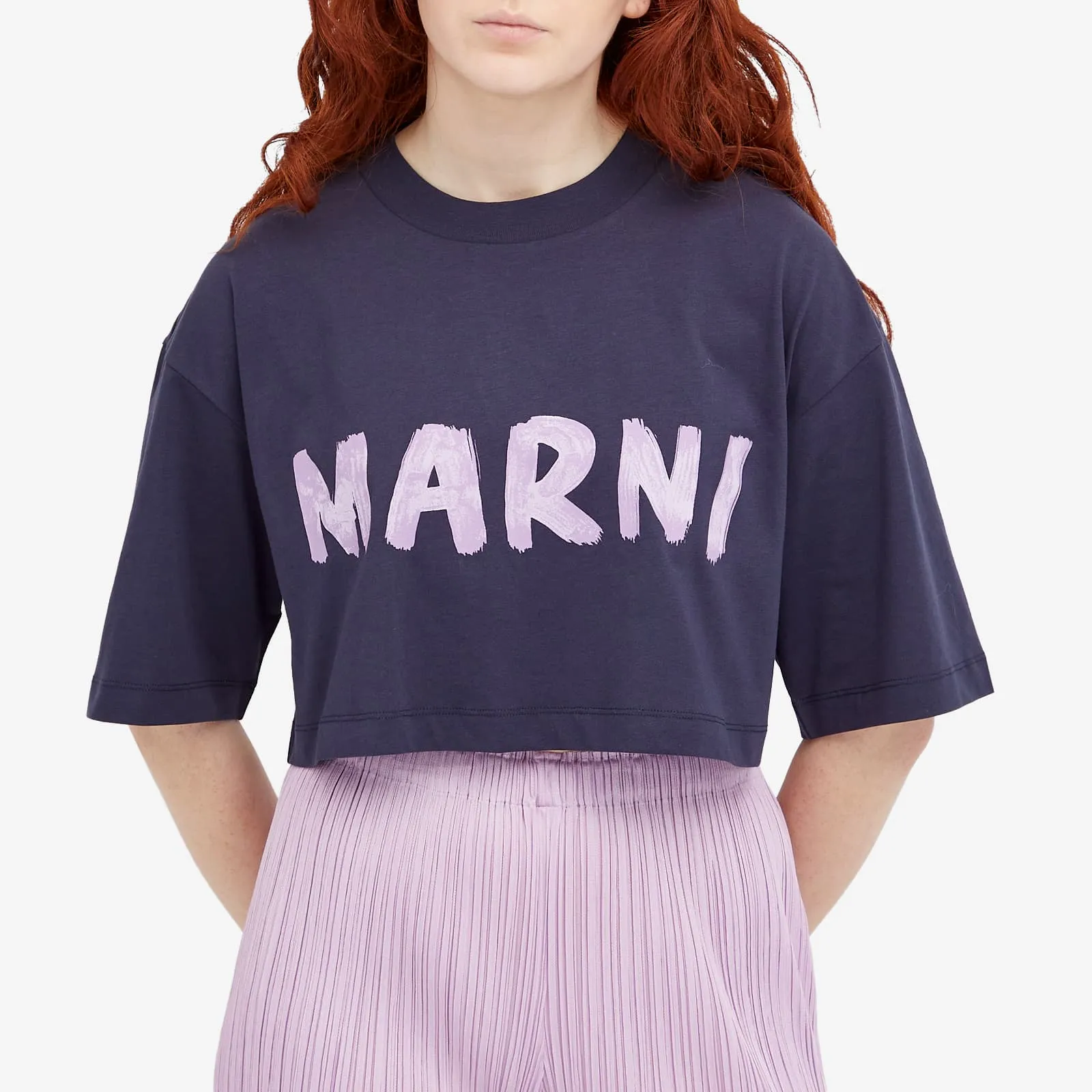 Marni Cropped Logo T-Shirt in Blueblack