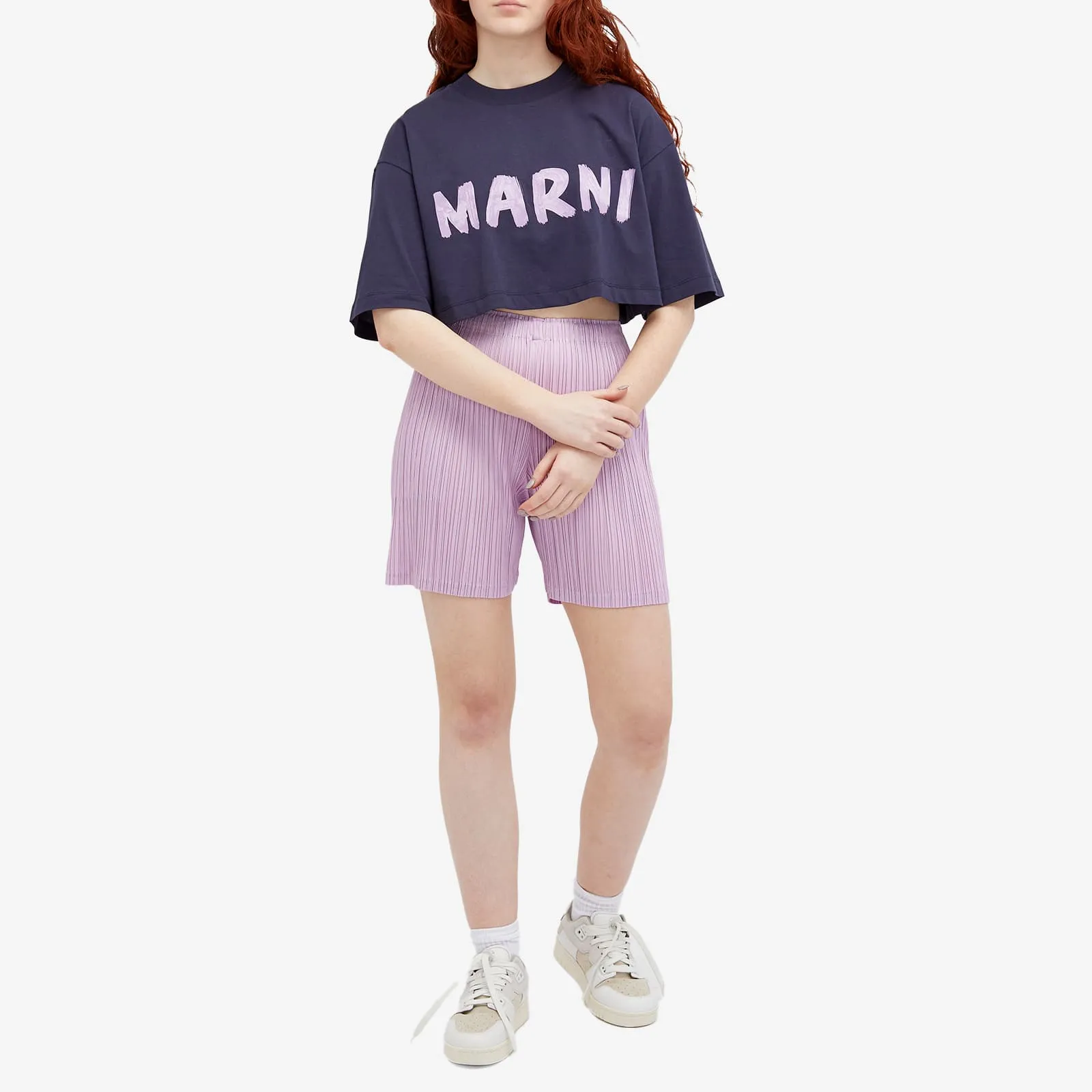 Marni Cropped Logo T-Shirt in Blueblack
