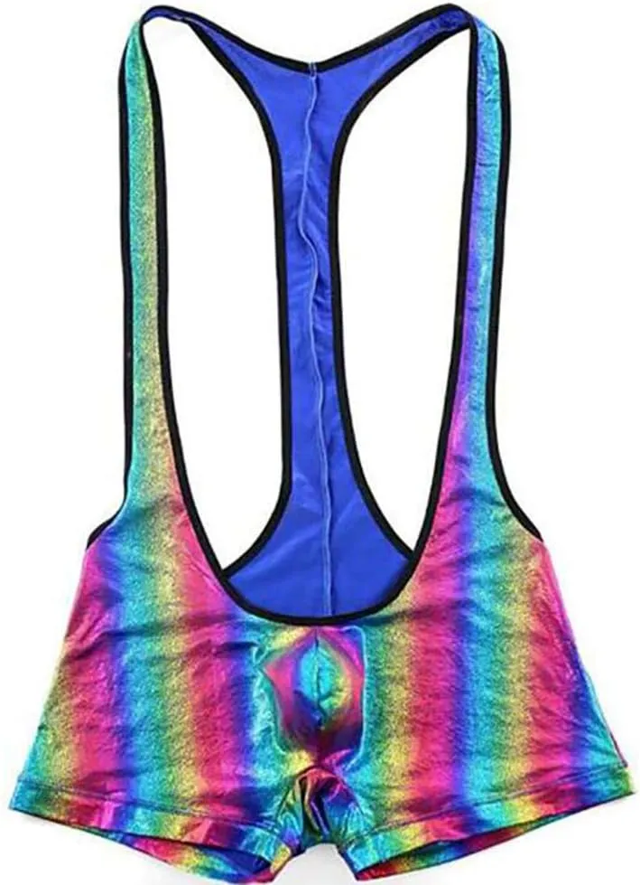 Men Wrestling Singlet Boxer Briefs Faux Leather Bodysuit Suspender Underwear