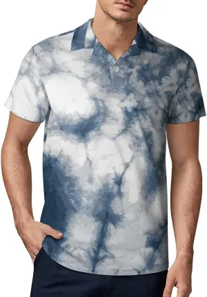 Men's Abstract Style of Tie Dye Polo Shirts Short Sleeve Cool Golf Shirt Quick-Dry Activewear Polos