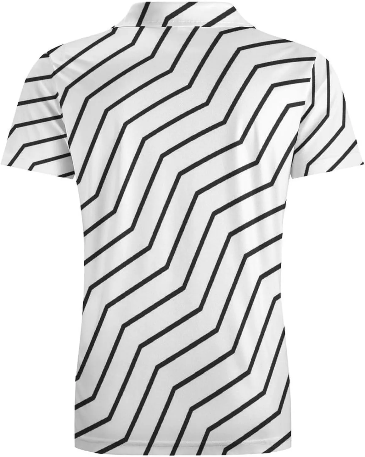 Men's Black and White Waves Zigzag Lined Polo Shirts Short Sleeve Cool Golf Shirt Quick-Dry Activewear Polos