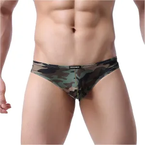 Men's Camo Bikini Briefs Underwear Bulge Pouch Triangle Bikini Panties Camouflag Low Waist Underpants