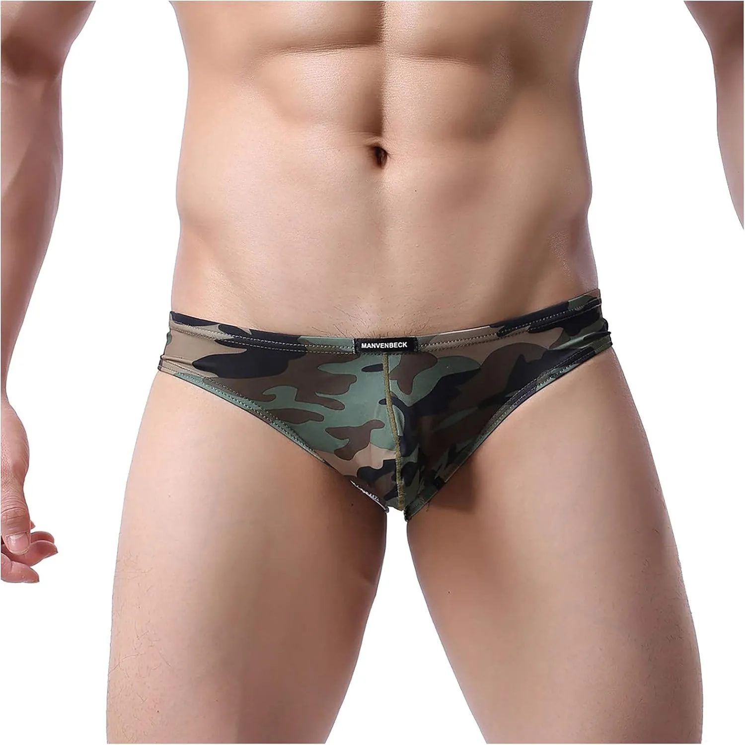 Men's Camo Bikini Briefs Underwear Bulge Pouch Triangle Bikini Panties Camouflag Low Waist Underpants