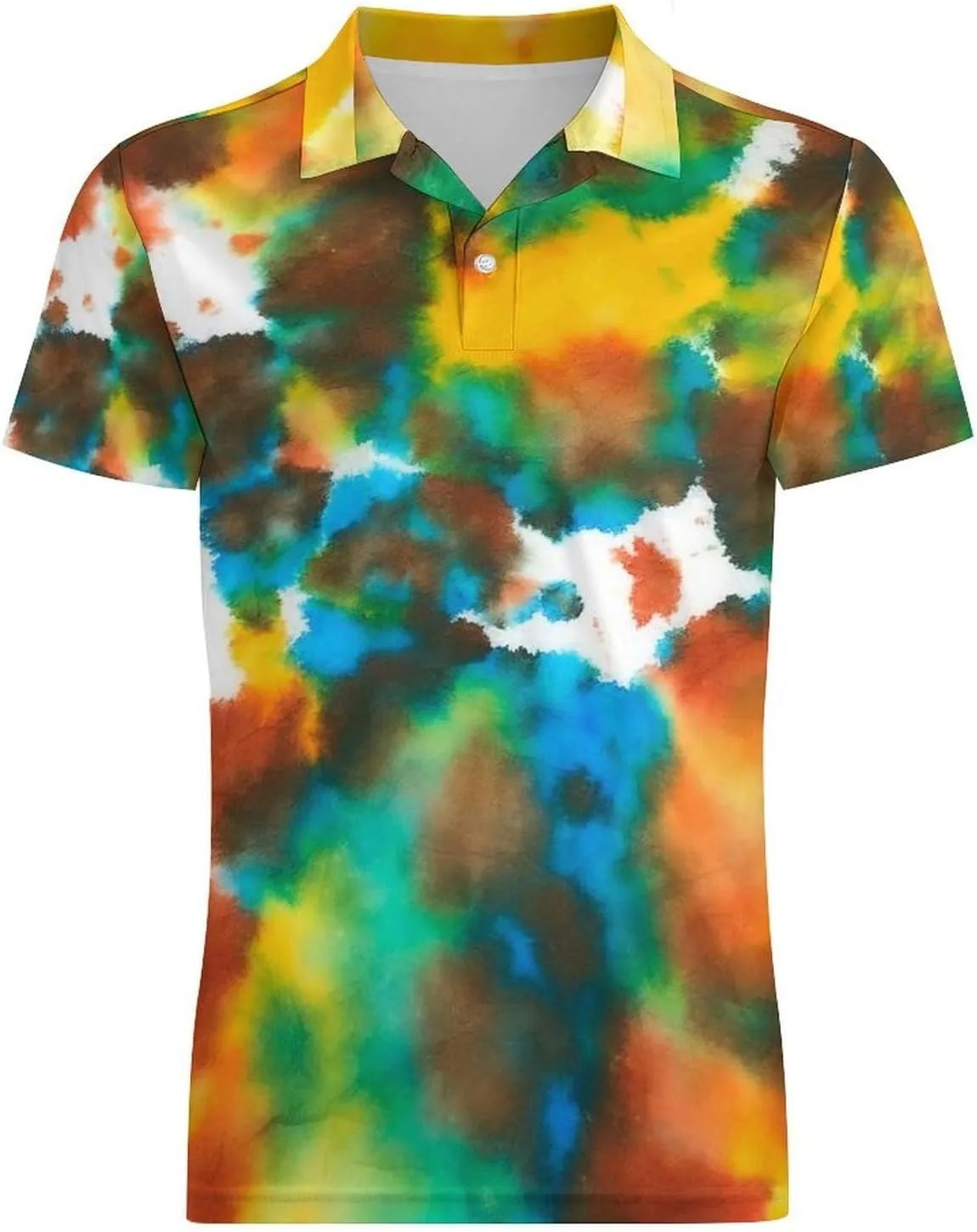 Men's Colorful Tie Dye Green Drops Pattern Polo Shirts Short Sleeve Cool Golf Shirt Quick-Dry Activewear Polos