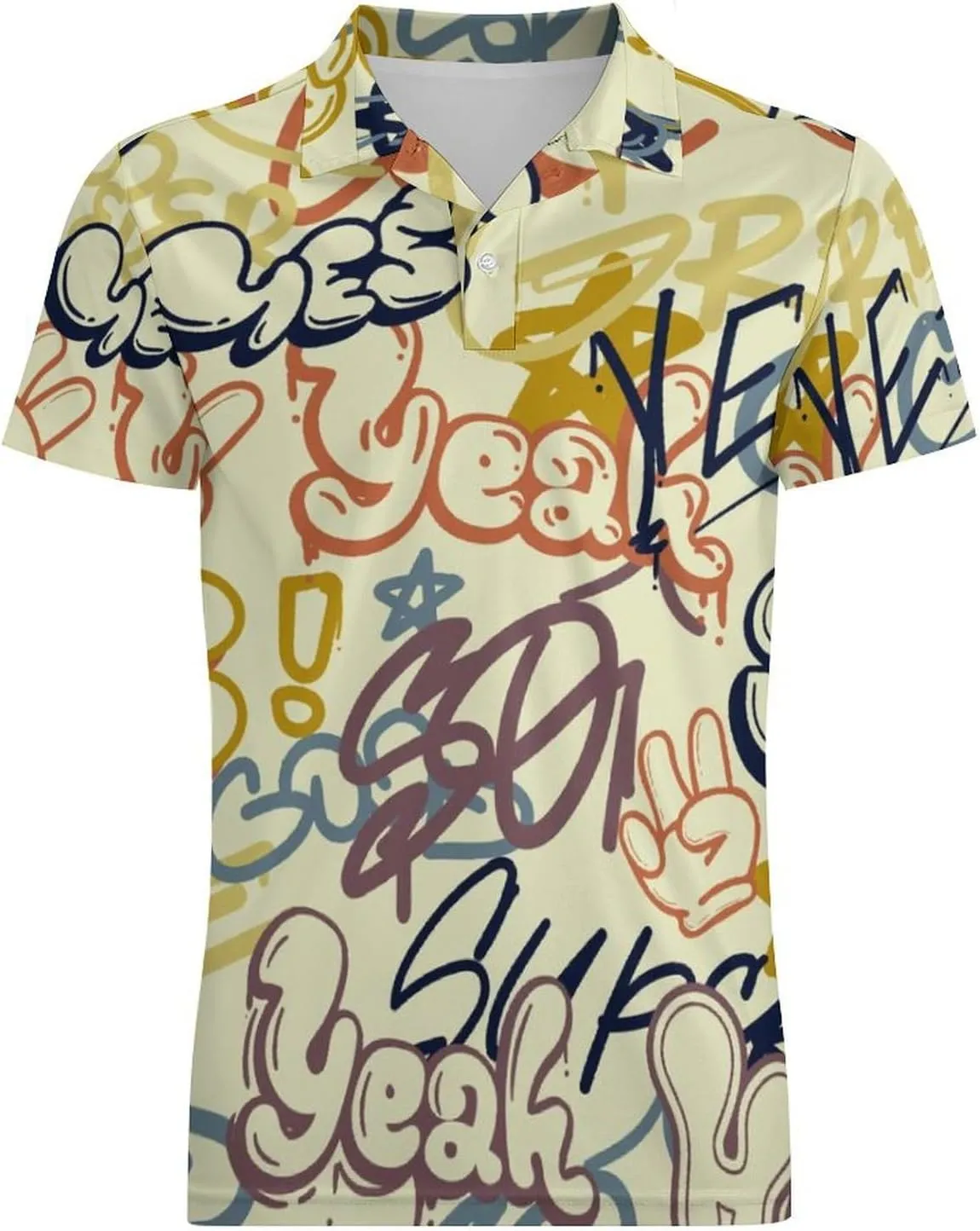 Men's Comics Lettering in Pop Art Style Polo Shirts Short Sleeve Cool Golf Shirt Quick-Dry Activewear Polos