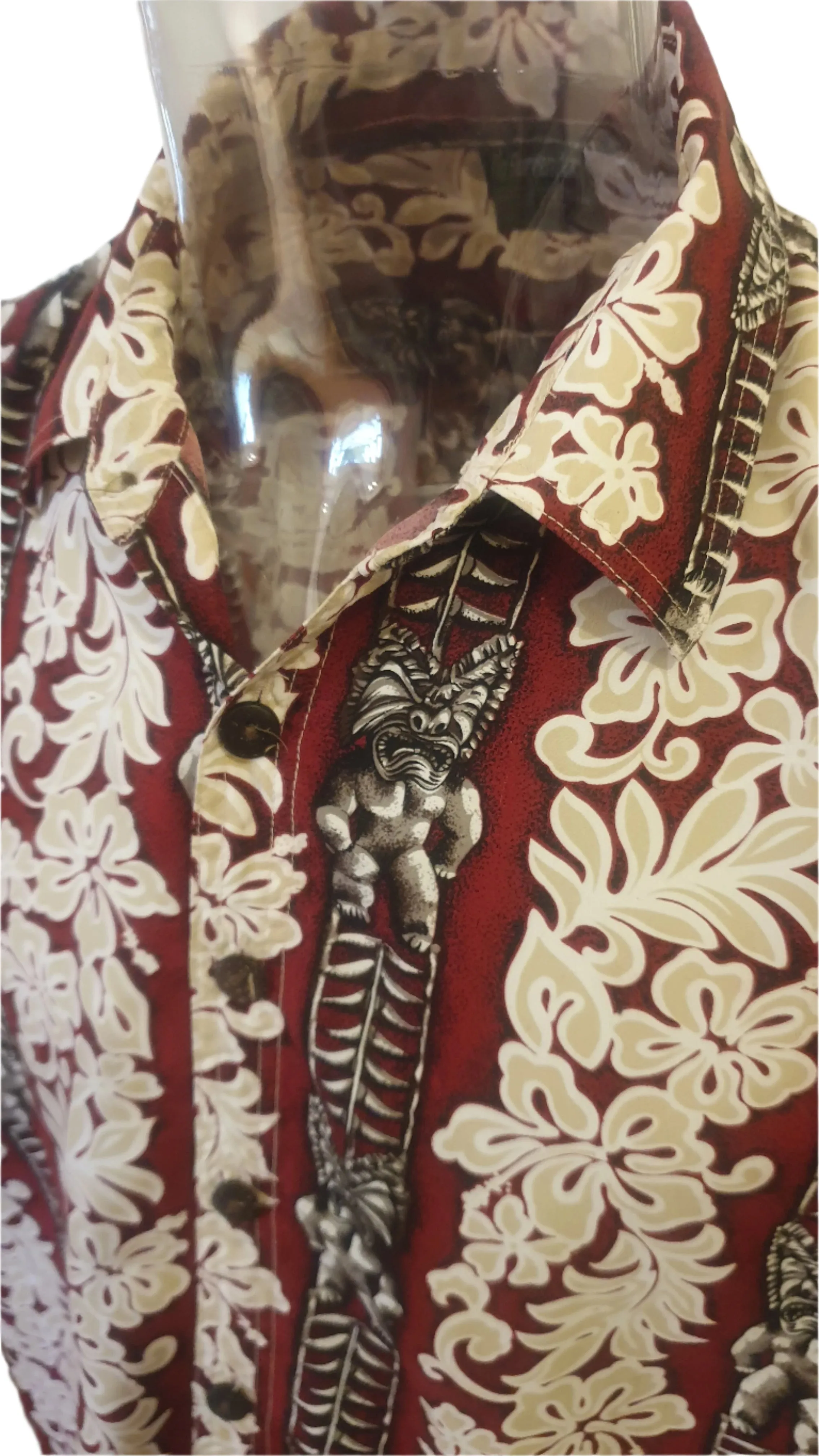 Mens Crimson Tribal Carving Tropical Shirt (Large)