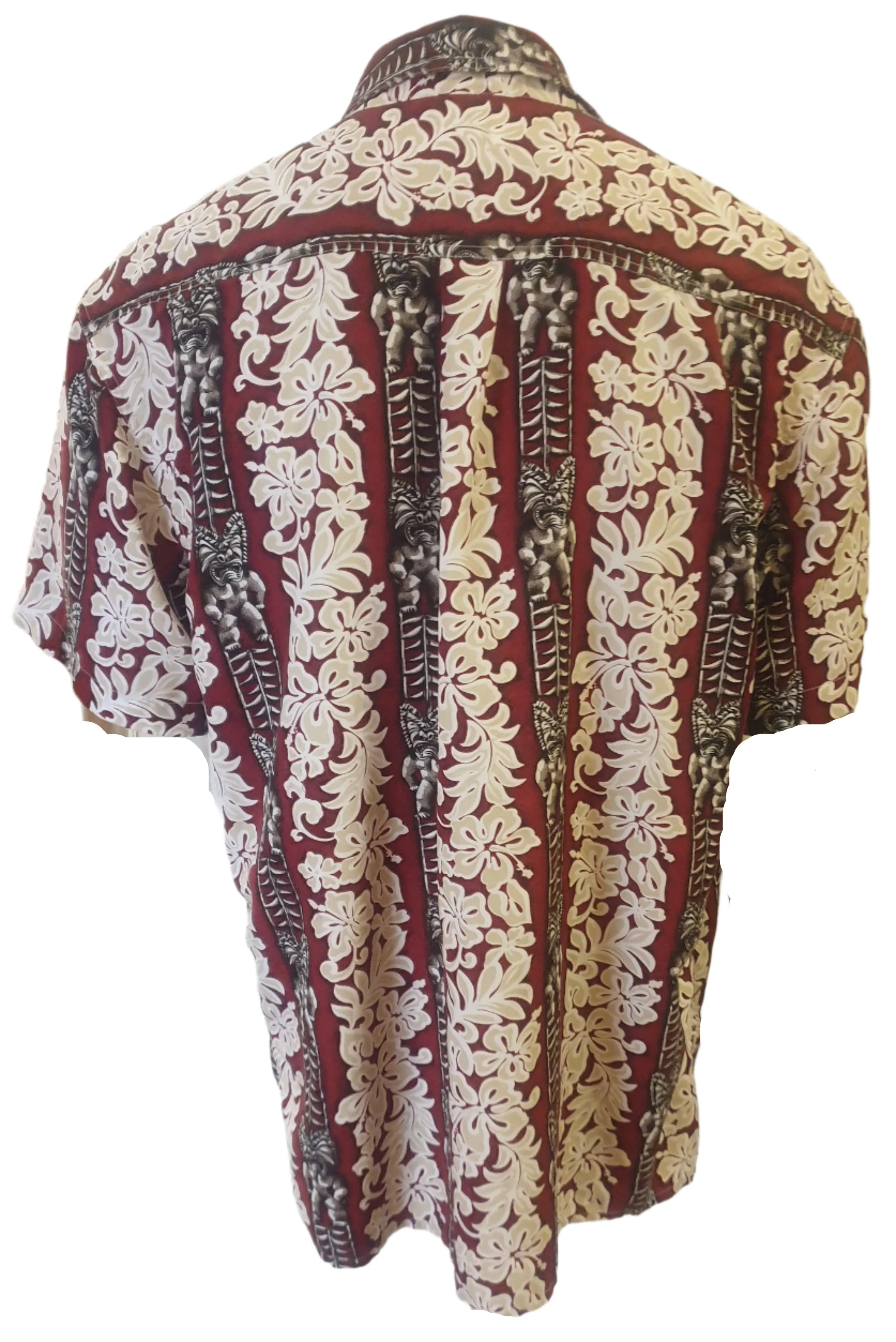 Mens Crimson Tribal Carving Tropical Shirt (Large)