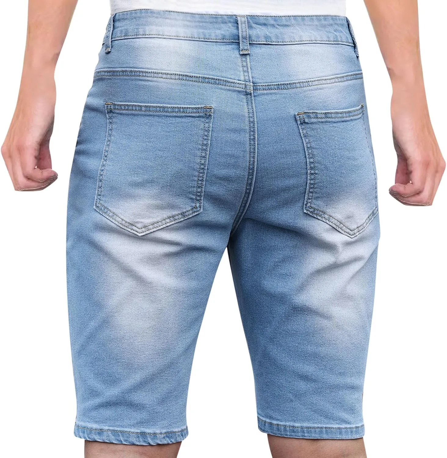 Men's Denim Shorts Casual Straight Leg Stretch Ripped Short Jeans Slim Fit Summer Casual Washed Shorts Jorts