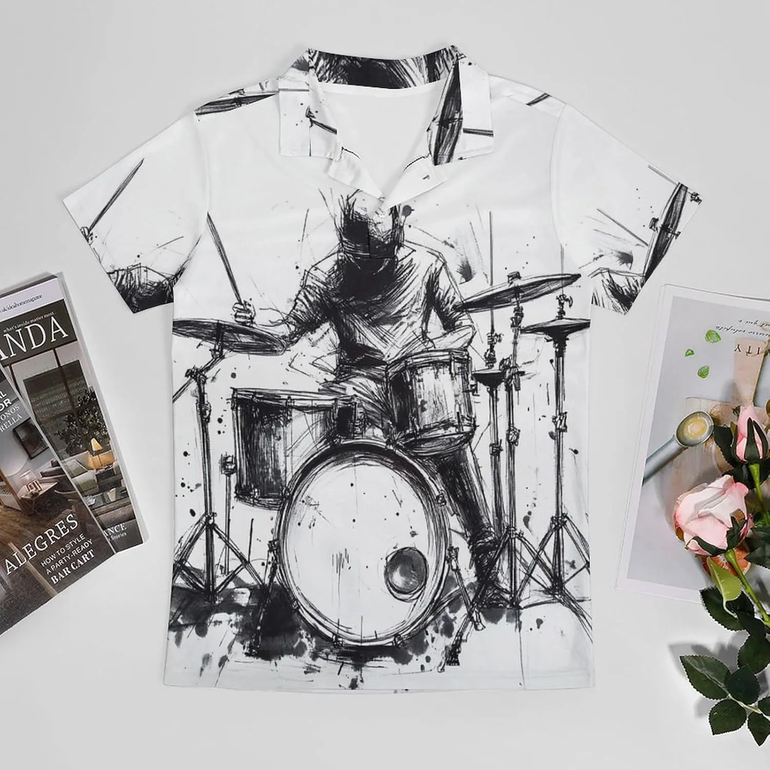 Men's Graffiti Sketch Style Drummer Music Polo Shirts Short Sleeve Cool Golf Shirt Quick-Dry Activewear Polos