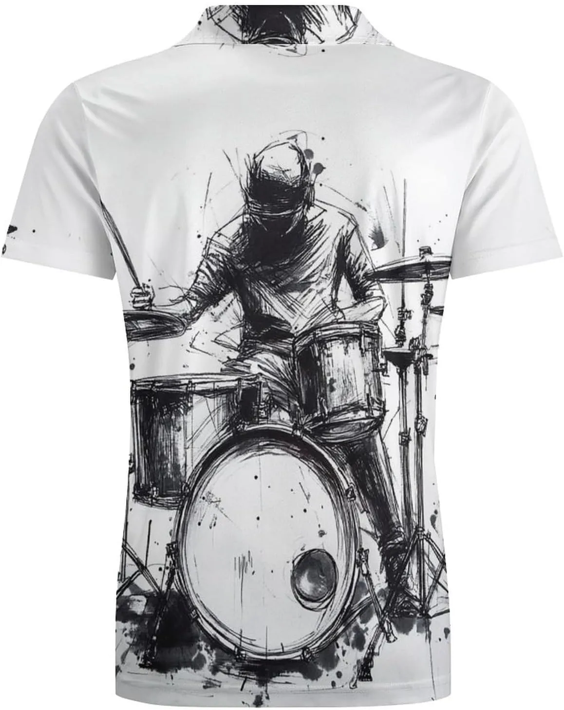 Men's Graffiti Sketch Style Drummer Music Polo Shirts Short Sleeve Cool Golf Shirt Quick-Dry Activewear Polos