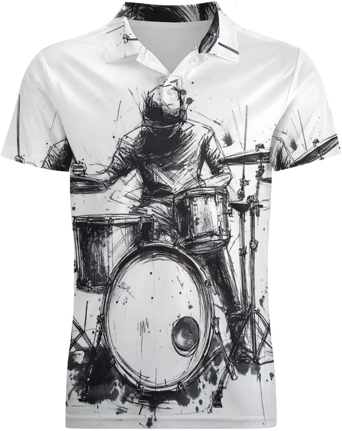 Men's Graffiti Sketch Style Drummer Music Polo Shirts Short Sleeve Cool Golf Shirt Quick-Dry Activewear Polos