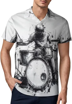 Men's Graffiti Sketch Style Drummer Music Polo Shirts Short Sleeve Cool Golf Shirt Quick-Dry Activewear Polos