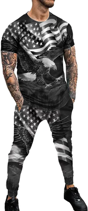 Men's Personality Printed Sportswear Suit Jogging Gym Sportswear Two-Piece Set