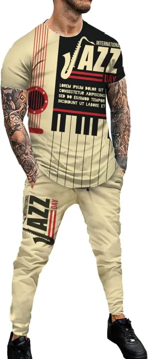 Men's Personality Printed Sportswear Suit Jogging Gym Sportswear Two-Piece Set