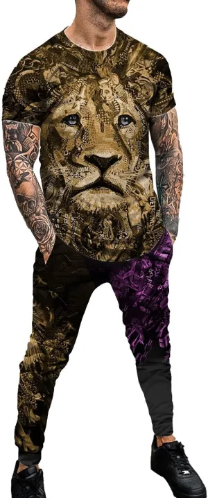 Men's Personality Printed Sportswear Suit Jogging Gym Sportswear Two-Piece Set