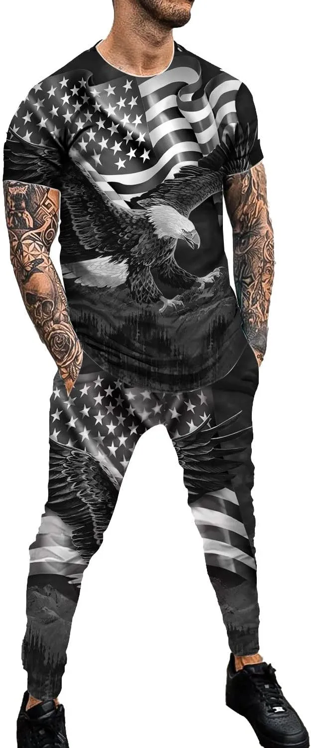 Men's Personality Printed Sportswear Suit Jogging Gym Sportswear Two-Piece Set