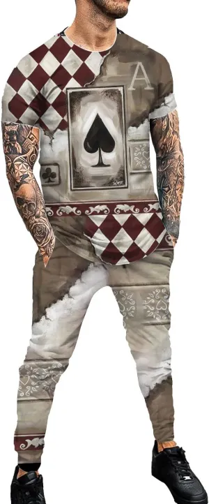 Men's Personality Printed Sportswear Suit Jogging Gym Sportswear Two-Piece Set