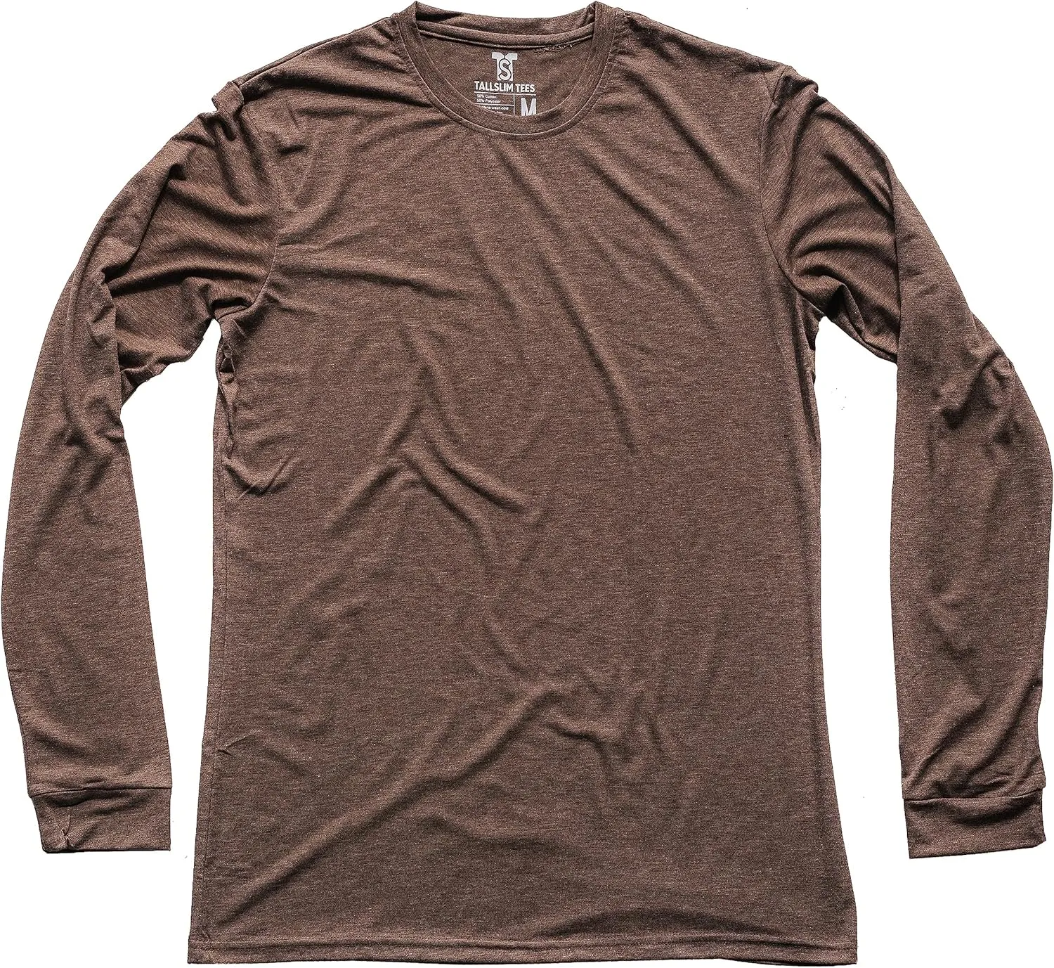 Men's Tall Slim-Fit Long Sleeve Crewneck T-Shirt, Super Soft Poly Blend Long Tee