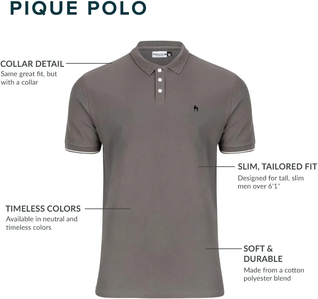 Men's Tall Slim-Fit Short Sleeve Pique Polo 2.0 Polyester/Cotton Blend Long Tee