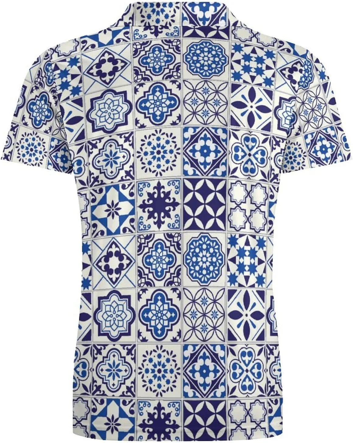 Men's Tiles Pattern Mediterranean Floral Mosaic Polo Shirts Short Sleeve Cool Golf Shirt Quick-Dry Activewear Polos