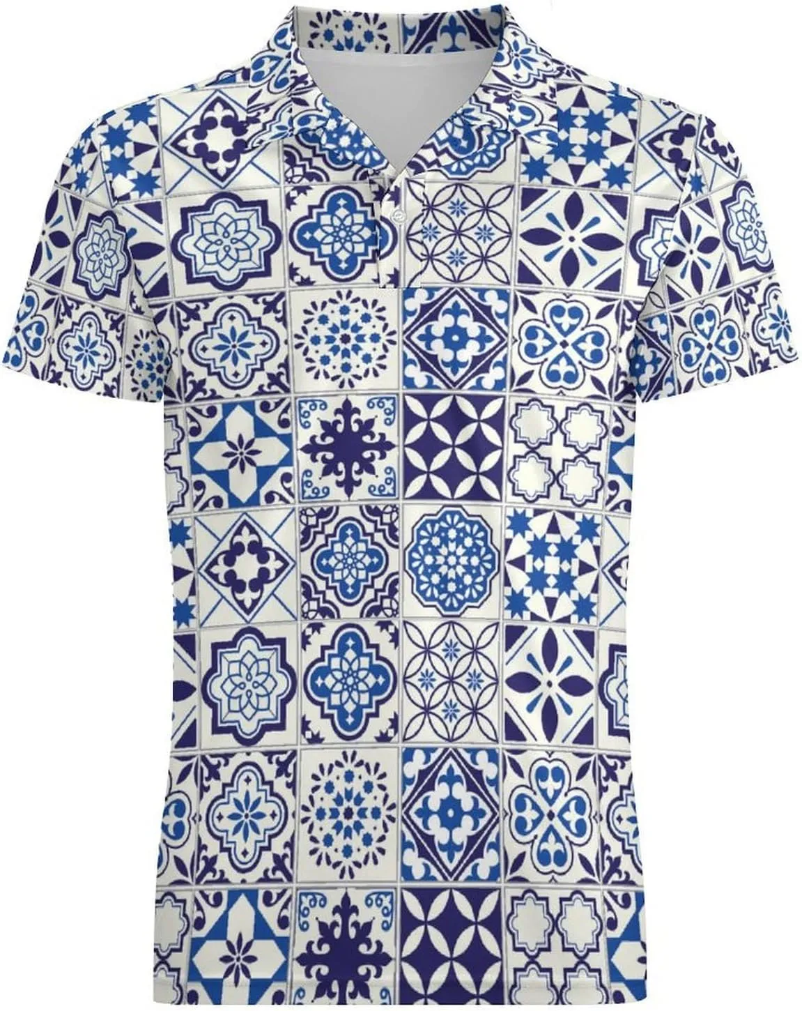 Men's Tiles Pattern Mediterranean Floral Mosaic Polo Shirts Short Sleeve Cool Golf Shirt Quick-Dry Activewear Polos