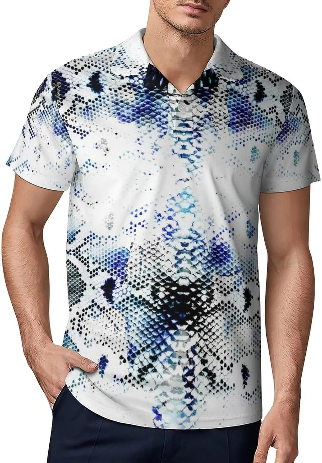 Men's Watercolor Tie Dye Snake Skin Polo Shirts Short Sleeve Cool Golf Shirt Quick-Dry Activewear Polos