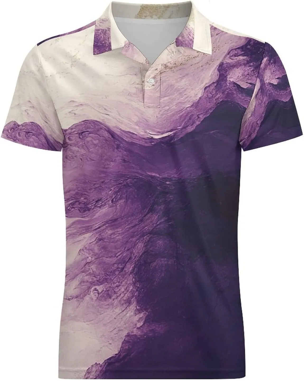 Men's White and Purple Gradient Tie-dye Polo Shirts Short Sleeve Cool Golf Shirt Quick-Dry Activewear Polos