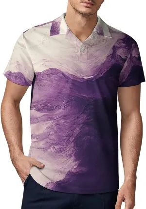 Men's White and Purple Gradient Tie-dye Polo Shirts Short Sleeve Cool Golf Shirt Quick-Dry Activewear Polos